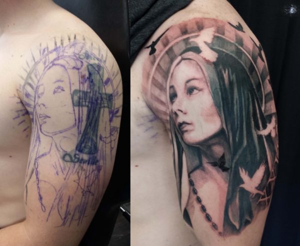 Mary Shoulder Tattoo