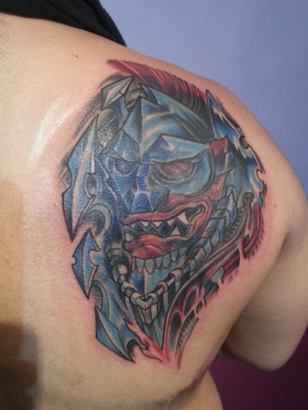 Mask Cover Shoulder Tattoo