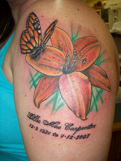 Memorial Butterfly Tattoo With Hibiscus