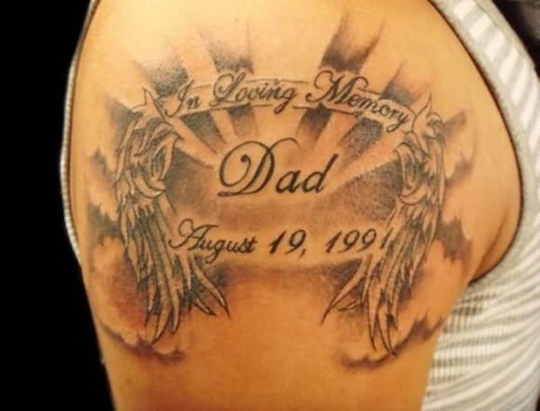 Memorial Dad Rip Skin Tattoo On Left Shoulder