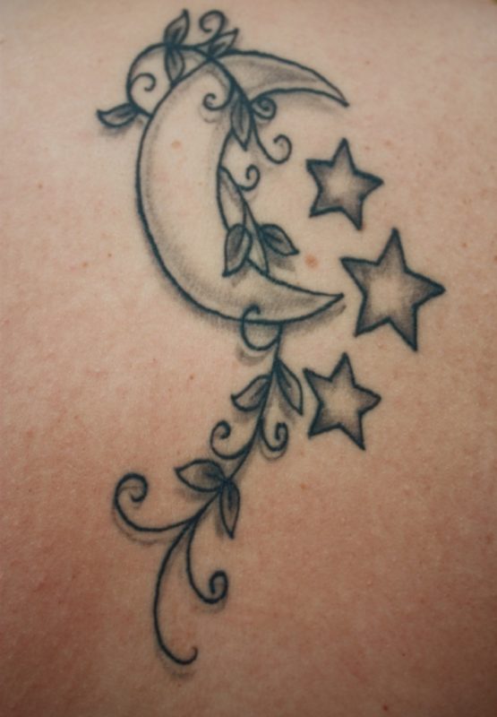 Moon And Star Shoulder Tattoo Design