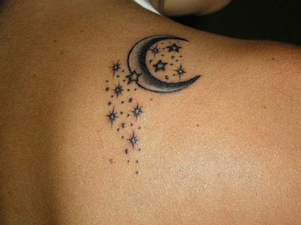 Moon And Stars Shoulder Tattoo For Women