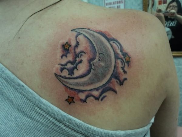 Moon In Clouds Tattoo Design