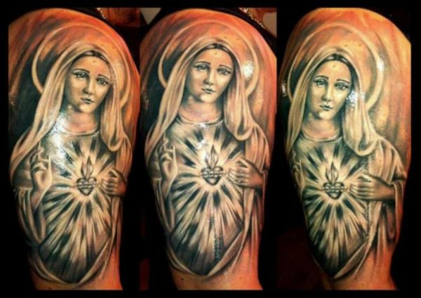 Mother Mary Shoulder Tattoo