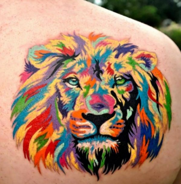 Multicolored Lion Tattoo