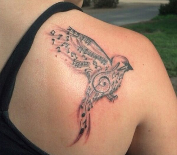 Music Black Bird Shoulder Tattoo