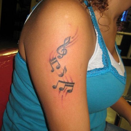 Music Note Black Shoulder Tattoo
