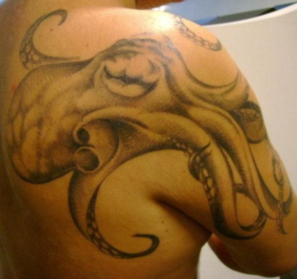 Nautical Black Octopus Shoulder Tattoo