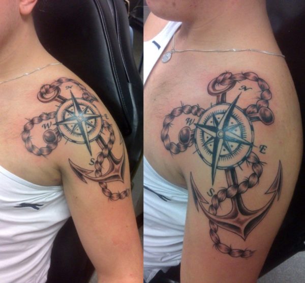 Nautical Compass And Anchor Tattoo