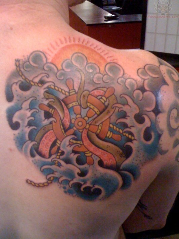 Nautical Sun Shoulder Tattoo