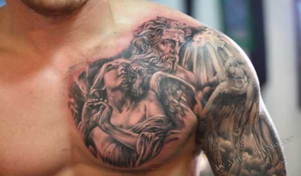 Nice Angel Tattoo On Front Shoulder