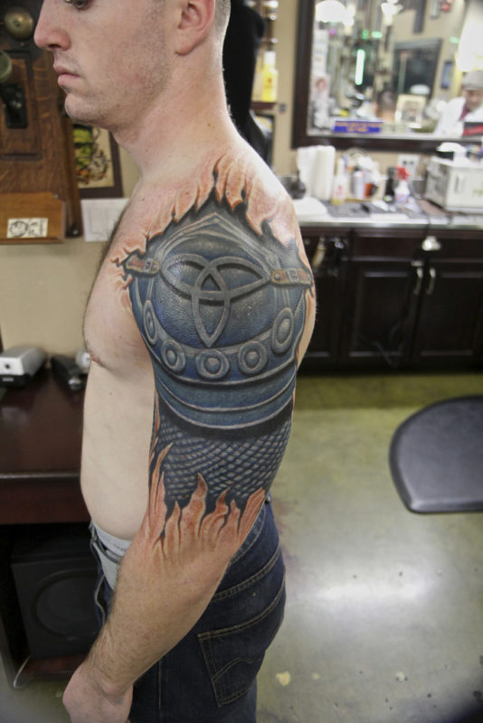 Nice Armor Cover Shoulder Tattoo