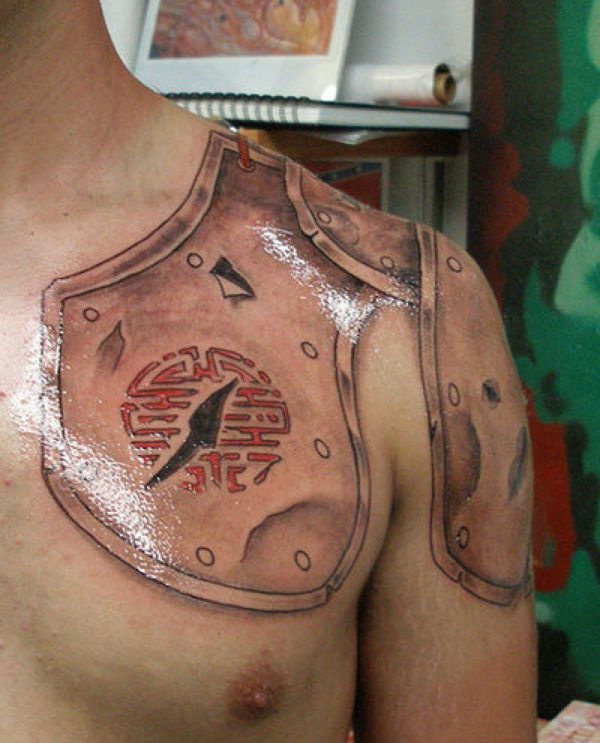 Nice Armour Tattoo On Left Shoulder