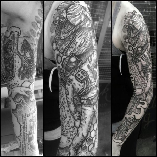 Nice Black And White Cover Up Shoulder Tattoo