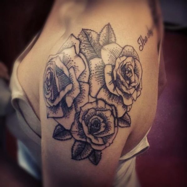 Nice Black Flower Tattoo For Women
