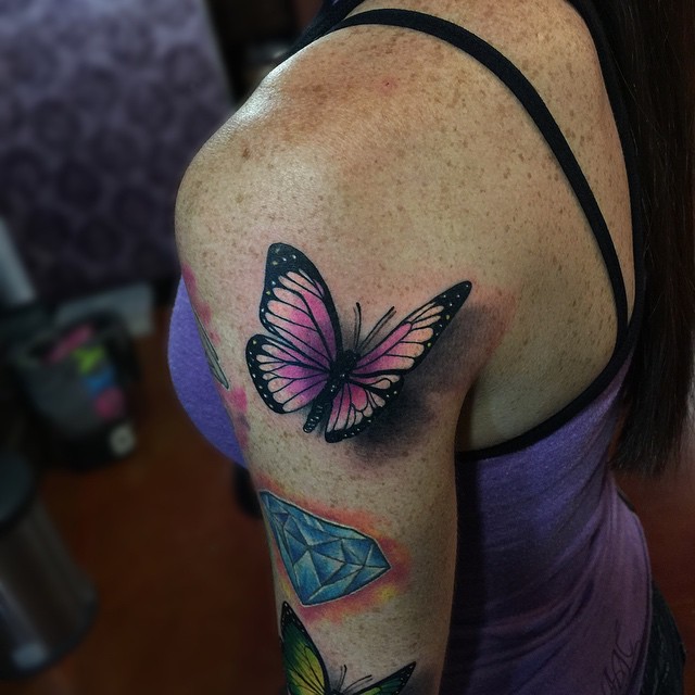 Biscep 3d butterfly tattoos on shoulder