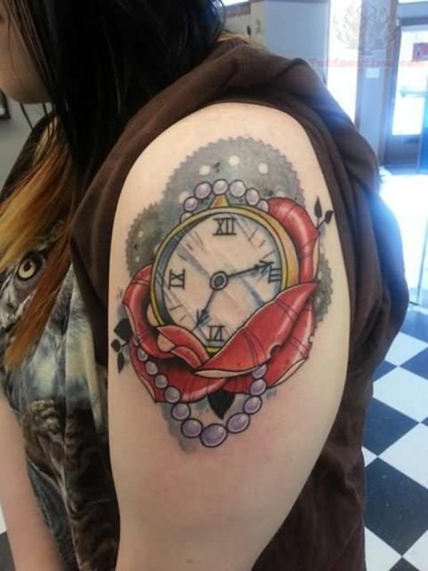 Nice Clock Shoulder Tattoo Design
