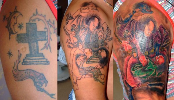 Nice Colorful Cover Up Shoulder Tattoo Design