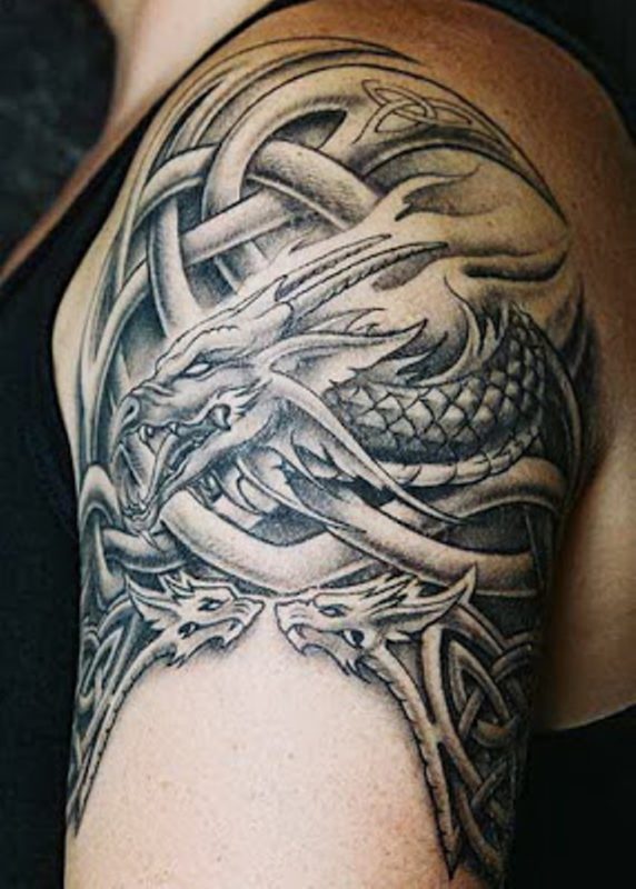 Nice Dragon Cover Up Shoulder Tattoo Design