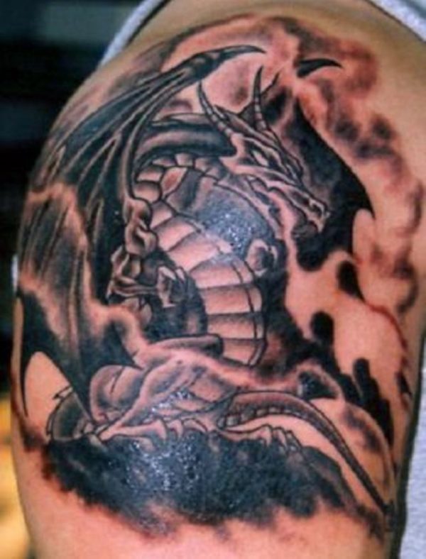 Nice Dragon Tattoo On Left Shoulder