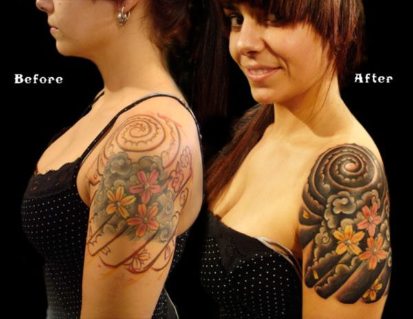 Nice Flower Cover Up Shoulder Tattoo