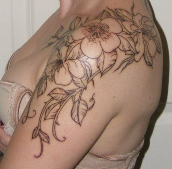 Nice Flower Tattoo On Shoulder 