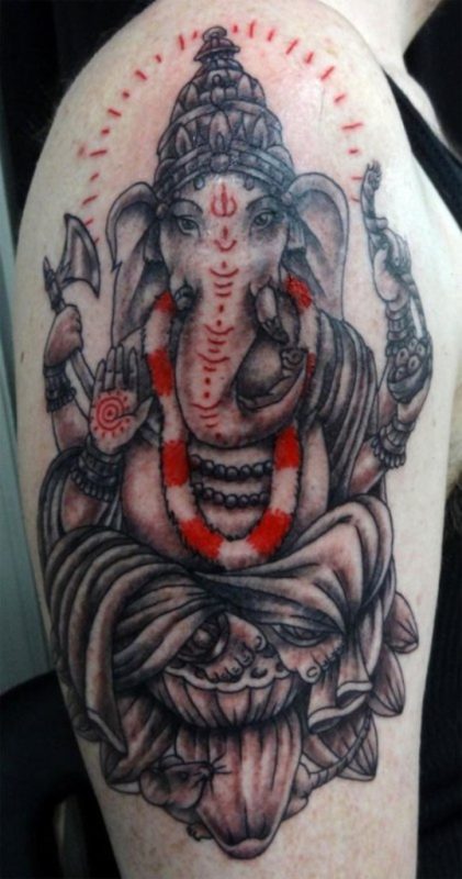 Nice Ganesh Ji Shoulder Tattoo
