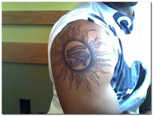 Nice Grey Ink Shoulder Tattoo Design