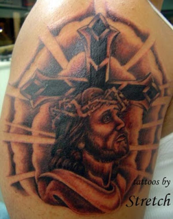 Nice Jesus Shoulder Tattoo