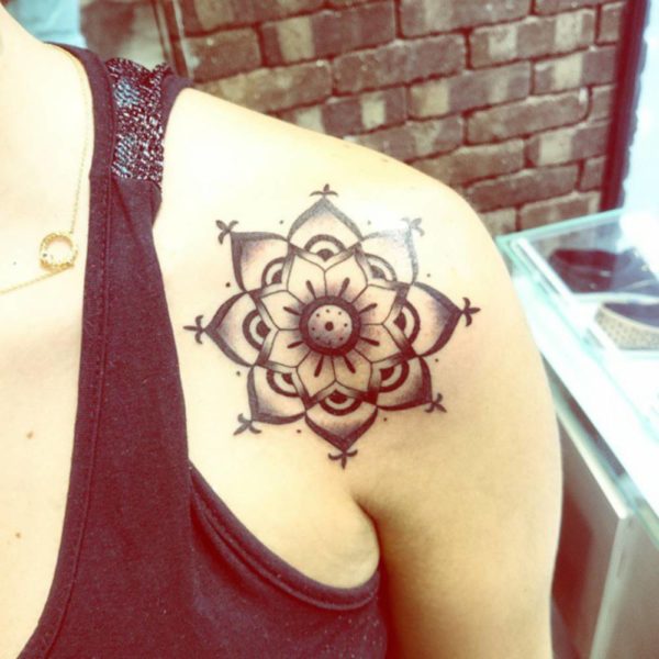 Nice Mandala Tattoo On Front Shoulder