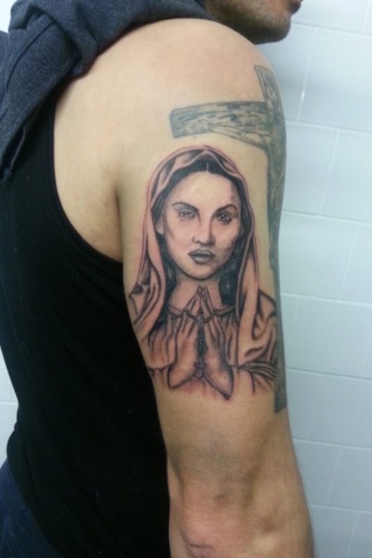 Nice Mary Shoulder Tattoo Design