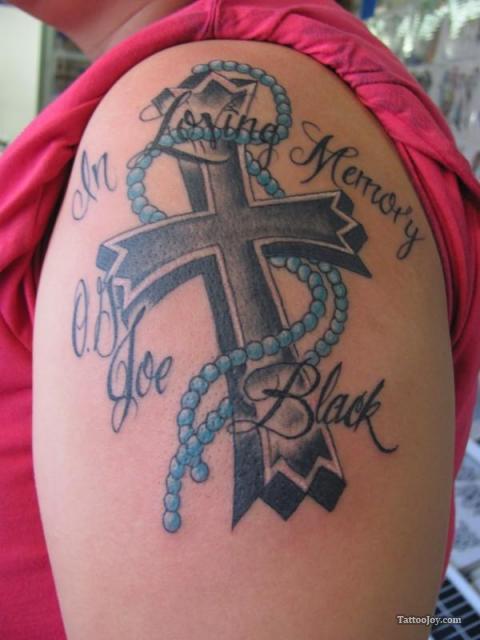 Nice Memorial Cross Tattoo Design