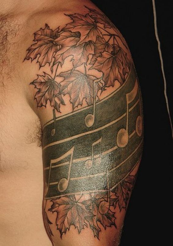Nice Music Shoulder Tattoo Design