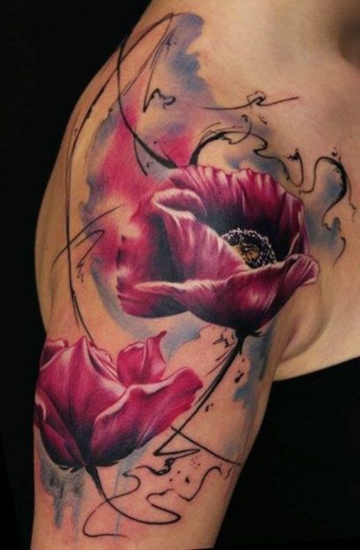 Nice Pink Flower Tattoo Design