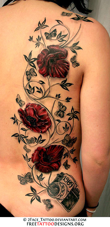 Nice Red Flowers Vine Tattoo