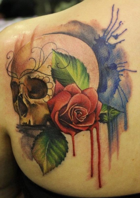 Nice Rose And Skull Tattoo