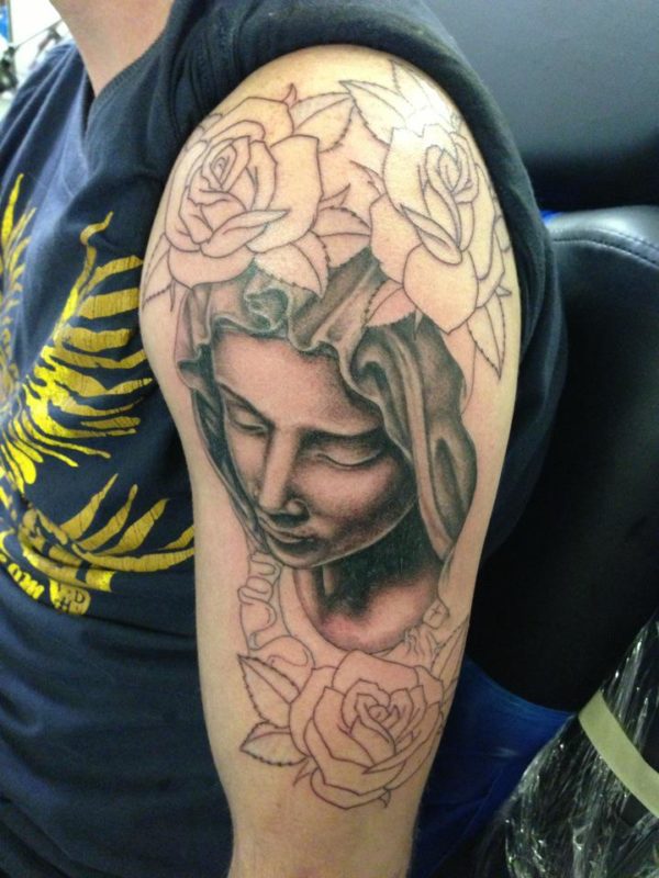 Nice Roses And Mary Tattoo