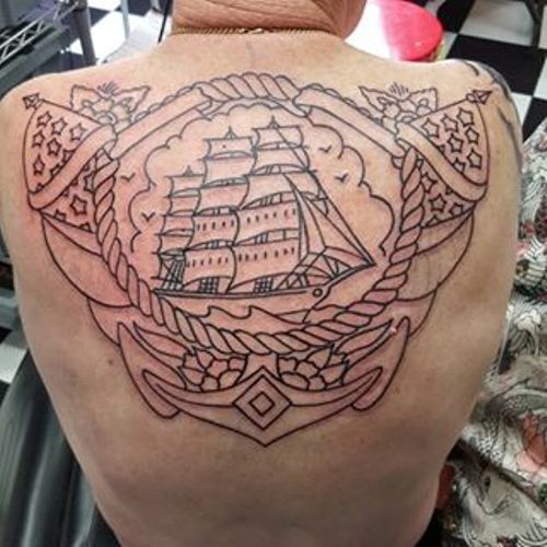 Nice Sailor Tattoo On Shoulder Back