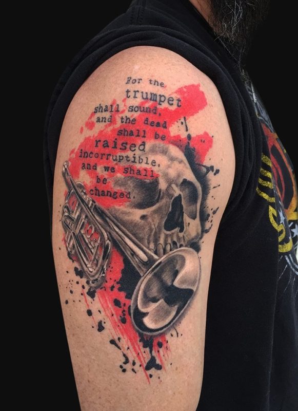 Nice Skull With Music Tattoo