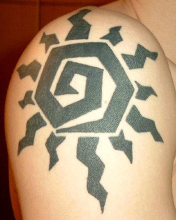 Nice Sun Tattoo On Right Shoulder