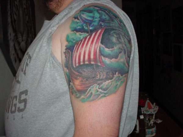 Nice Viking Ship Tattoo