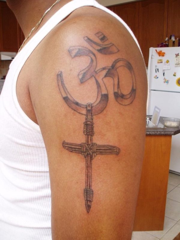 Om And Cross Tattoo