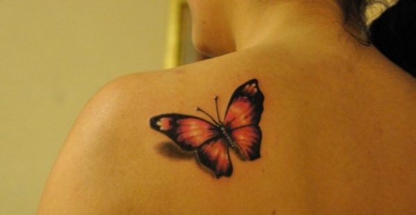 Orange And Black Butterfly Tattoo