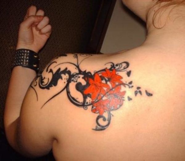 Orange Flower Shoulder Tattoo