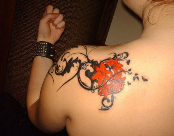Orange Flower Shoulder Tattoo