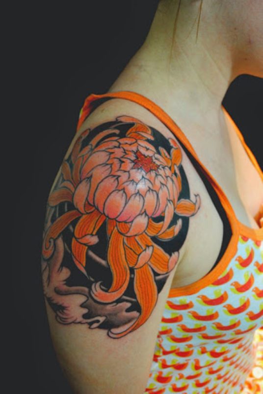 Orange Flower Tattoo For Women