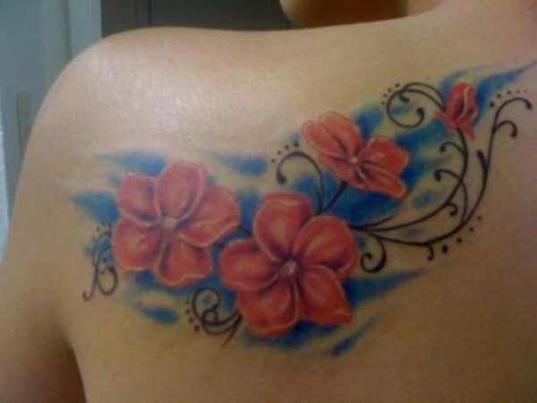 Orange Flower Tattoo On Shoulder
