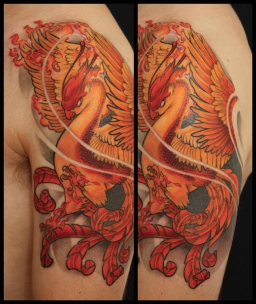 Orange Phoenix Shoulder Tattoo Design