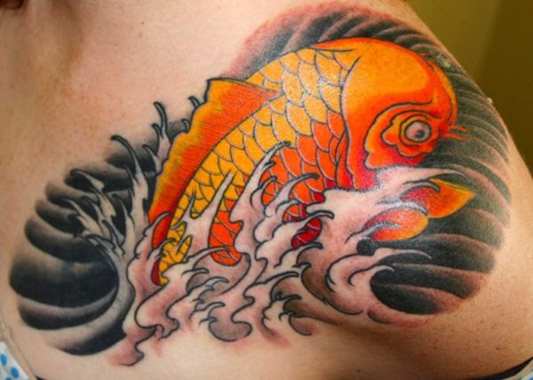Orange Fish Shoulder Tattoo Design