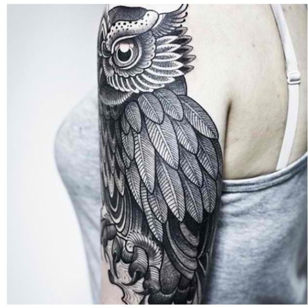 Owl Sleeve Shoulder Tattoo